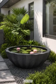 Riva (Bua) บ่อบัวไฟเบอร์ สำหรับตกแต่ง บ้าน สวน พื้นที่ภายนอก และภายใน สีดำเทา