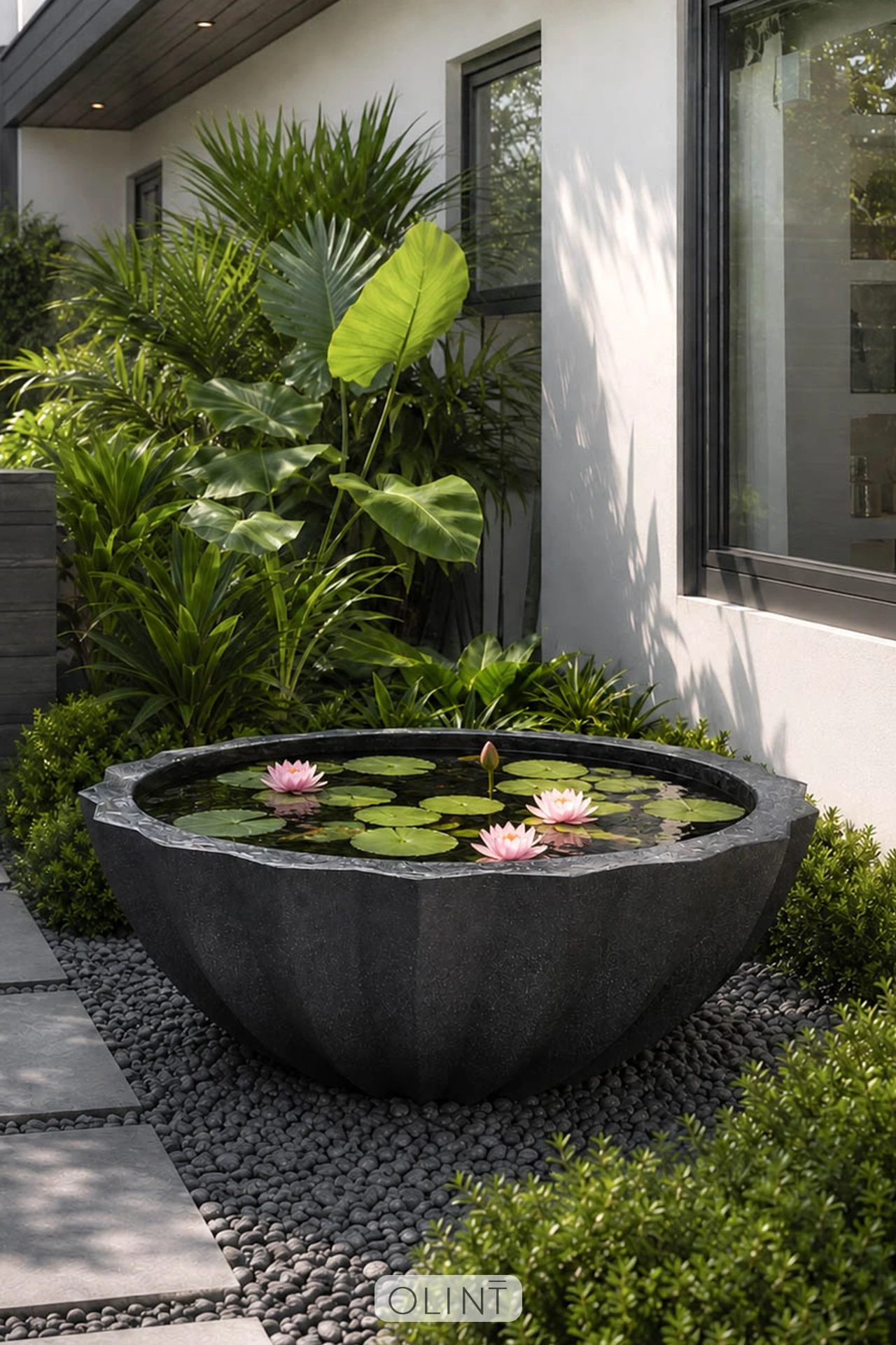 Riva (Bua) บ่อบัวไฟเบอร์ สำหรับตกแต่ง บ้าน สวน พื้นที่ภายนอก และภายใน สีดำเทา